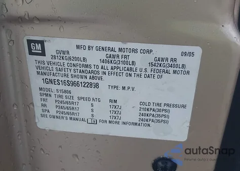 2006 Chevrolet Trailblazer Ext Ls from USA, damaged, VIN 1GNES16S966122898